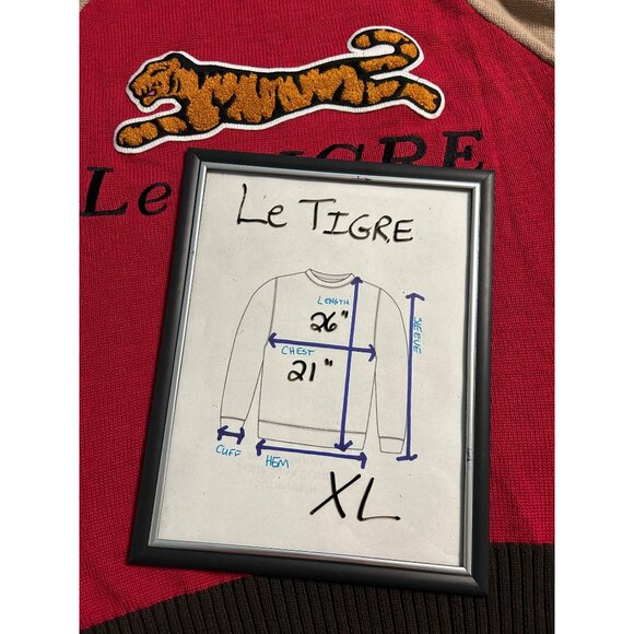 Le Tigre Red Tan Sweater Tiger Patch Mens Size Large or XL Pullover Crewneck New - Picture 7 of 8